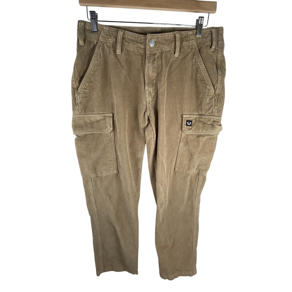 True Religion Pants Mens FITS 34x31 Beige Vintage Corduroy Cargo Casual